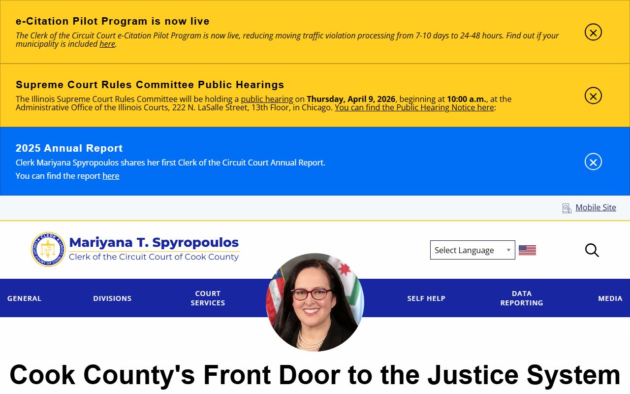 Cook County Clerk of the Circuit Court homepage for background check searches