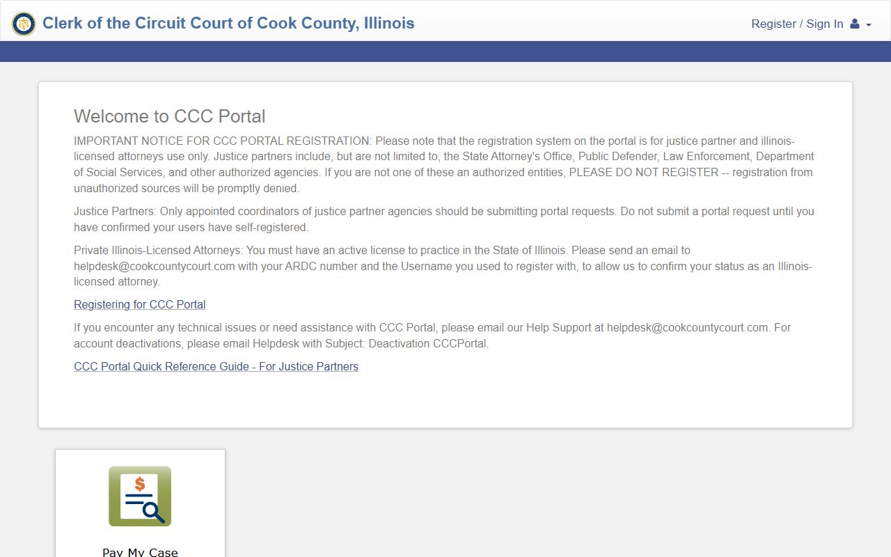 Cook County CC Portal for detailed background check case data