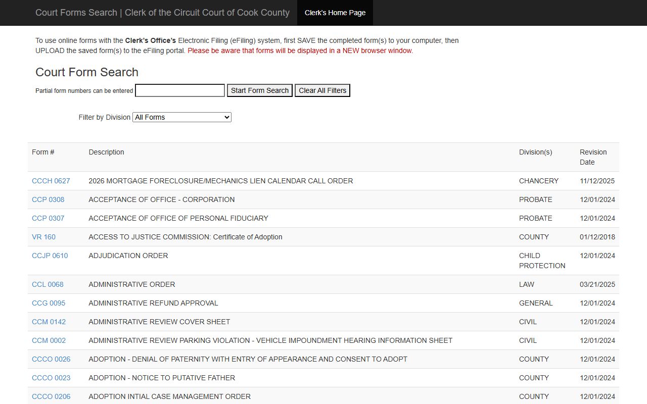 Cook County forms library for background check and court record requests