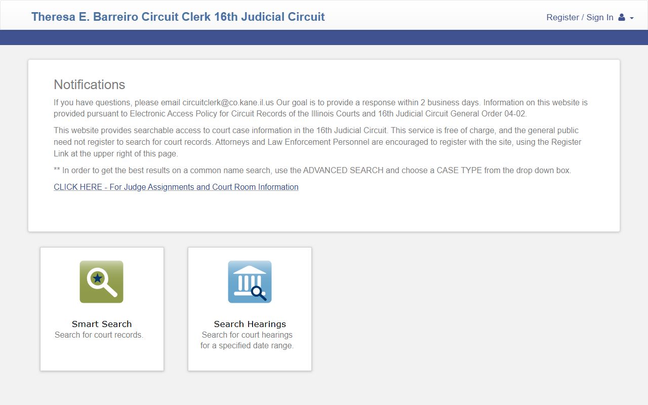 Kane County online court portal for background check searches