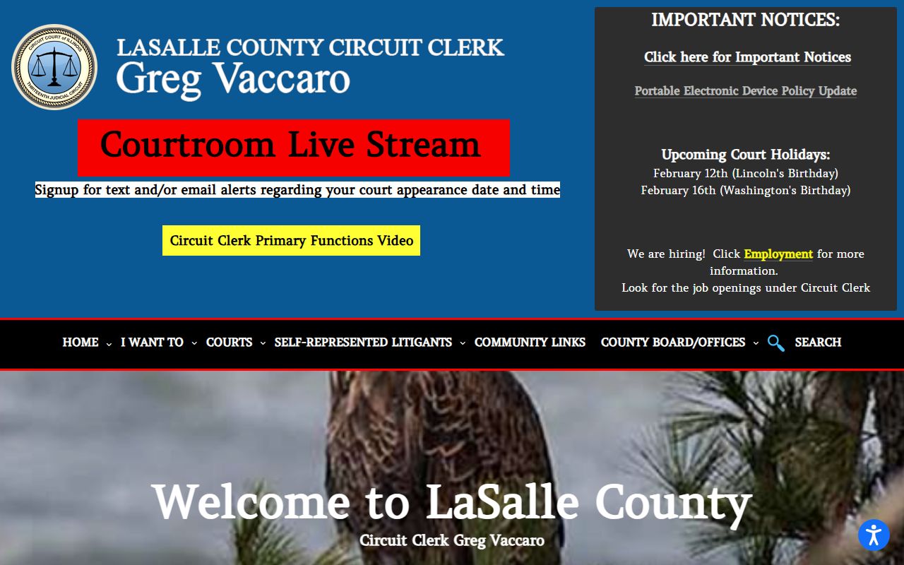 LaSalle County clerk homepage for background check records