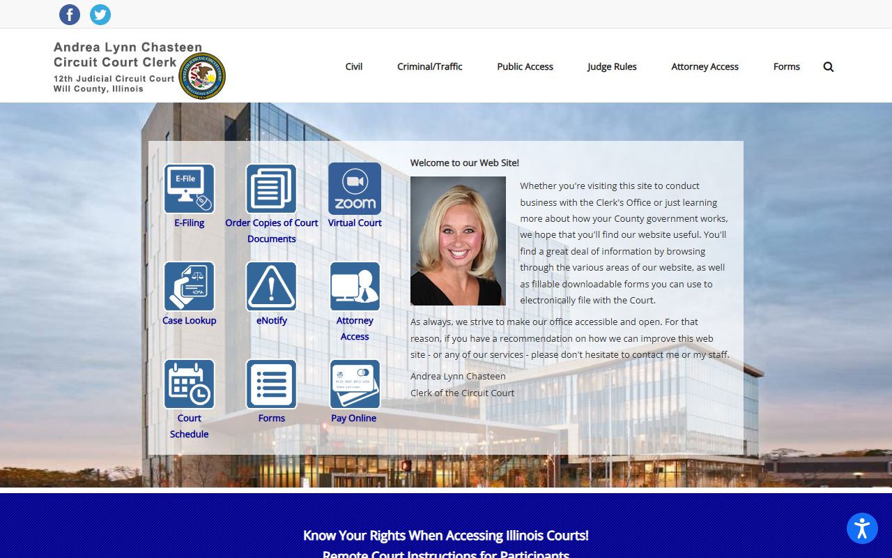 Will County Circuit Clerk homepage for background check records