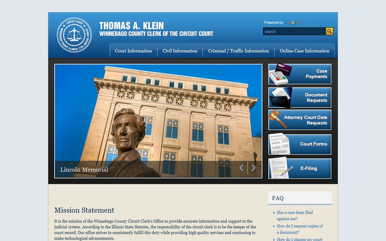 Winnebago County Circuit Clerk homepage for Rockford background check records