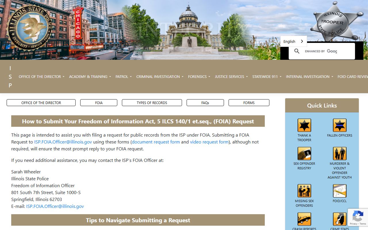Illinois State Police FOIA request page for background check records